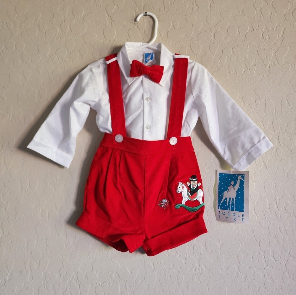 Vintage Toddle Tyke Christmas Short Overalls 24 Months NWT